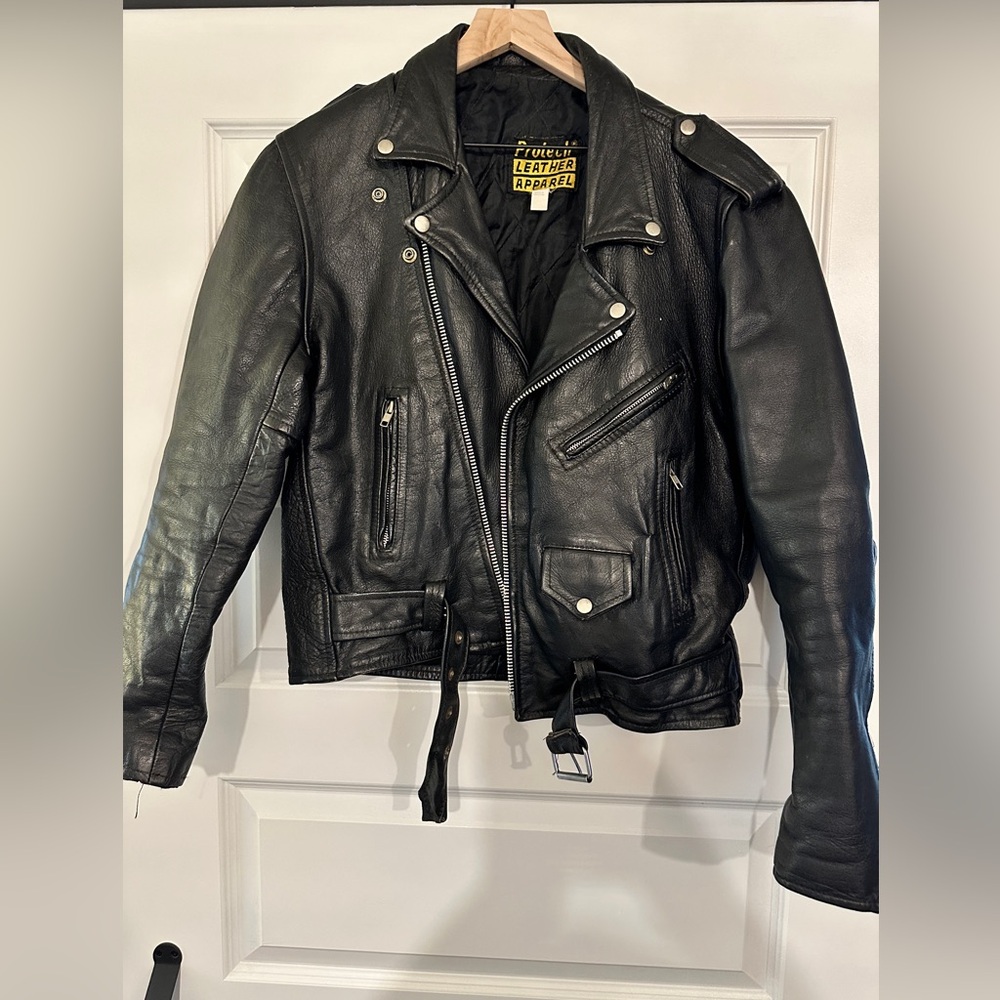 SOLD VINTAGE Protech Leather Jacket Black Motorcycle Punk Racer Biker Very heavy